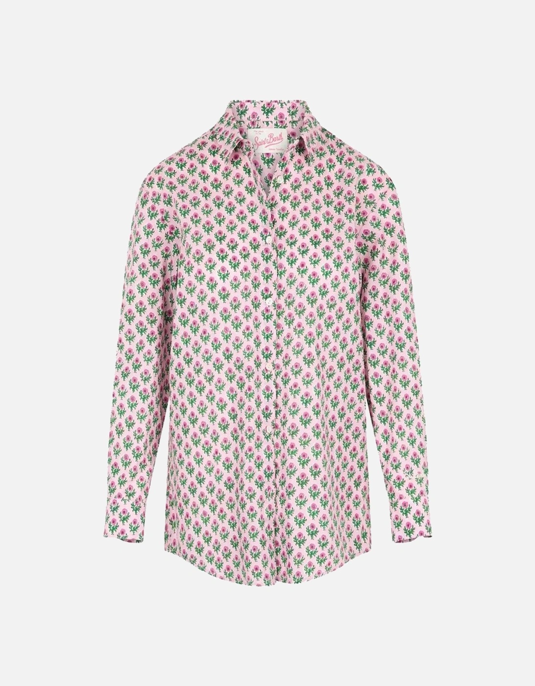 Floral Print Cotton Shirt with Buttoned Cuffs Women - Pink, 5 of 4