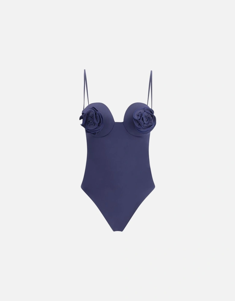 One-Piece Swimsuit with Rose Detail Women - Blue Swimwear