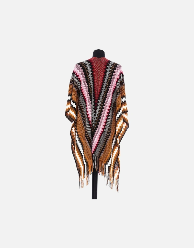 Fringed Geometric Pattern Poncho Women - Multicolor