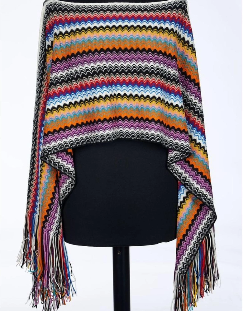 Fringed Geometric Fantasy Poncho Women - Multicolor