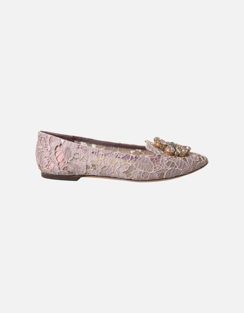 Pink Lace Crystal Ballet Flats Loafers Shoes Women