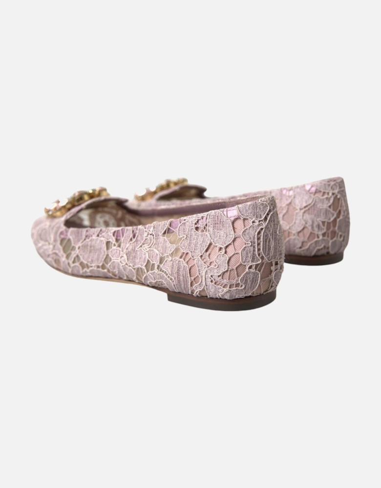 Pink Lace Crystal Ballet Flats Loafers Shoes Women