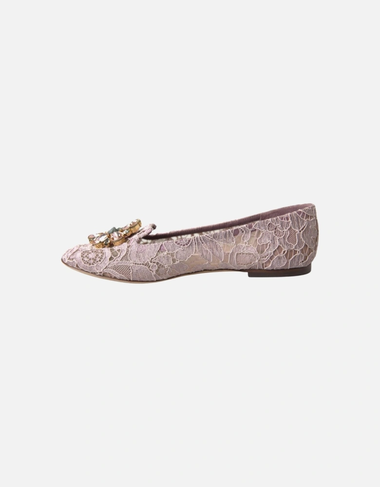 Pink Lace Crystal Ballet Flats Loafers Shoes Women