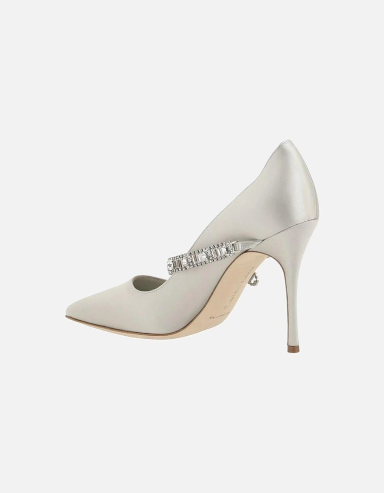 Silk Satin Pumps with Jewel Buckle Strap Women - Gray
