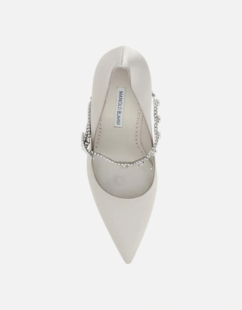 Silk Satin Pumps with Jewel Buckle Strap Women - Gray