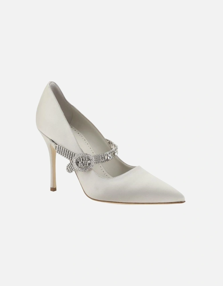 Silk Satin Pumps with Jewel Buckle Strap Women - Gray