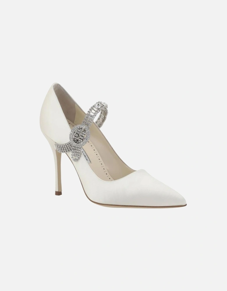 Hamedi Silk Satin Jewel Buckle Stiletto Pumps Women - White