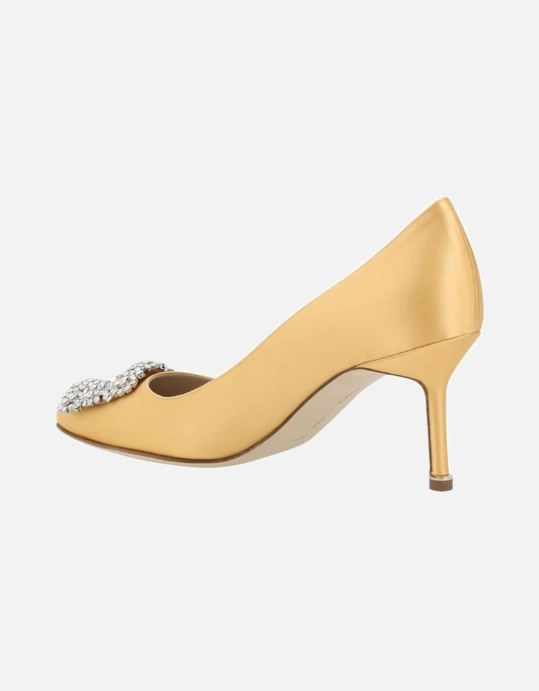 Silk Satin Pumps with Swarovski Crystal Buckle Women - Gold