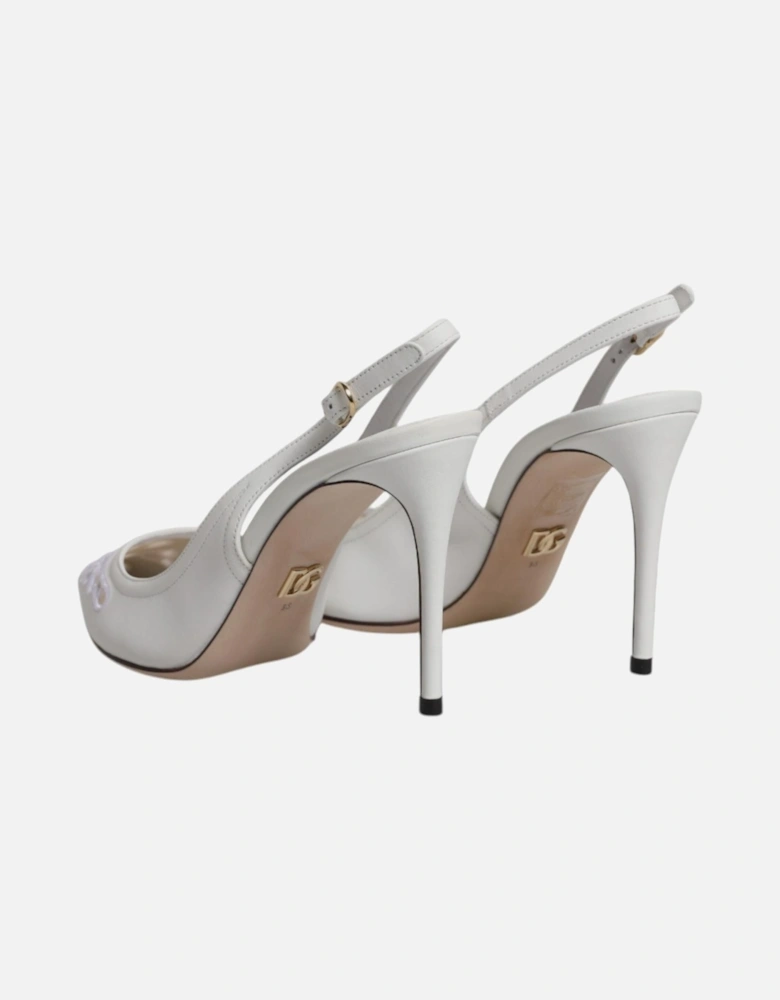 White Leather Stiletto Heels Slingback Shoes Women Sandals