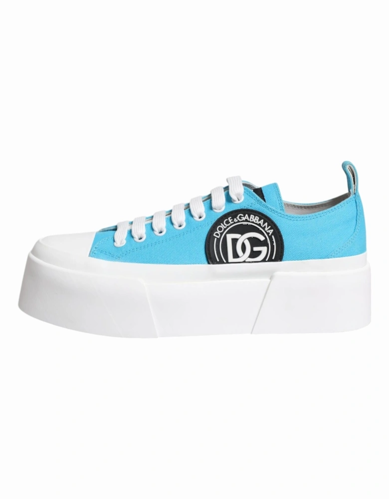 Blue White Canvas Logo Low Top Sneakers Shoes Women - Blue And White