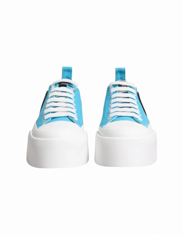 Blue White Canvas Logo Low Top Sneakers Shoes Women - Blue And White