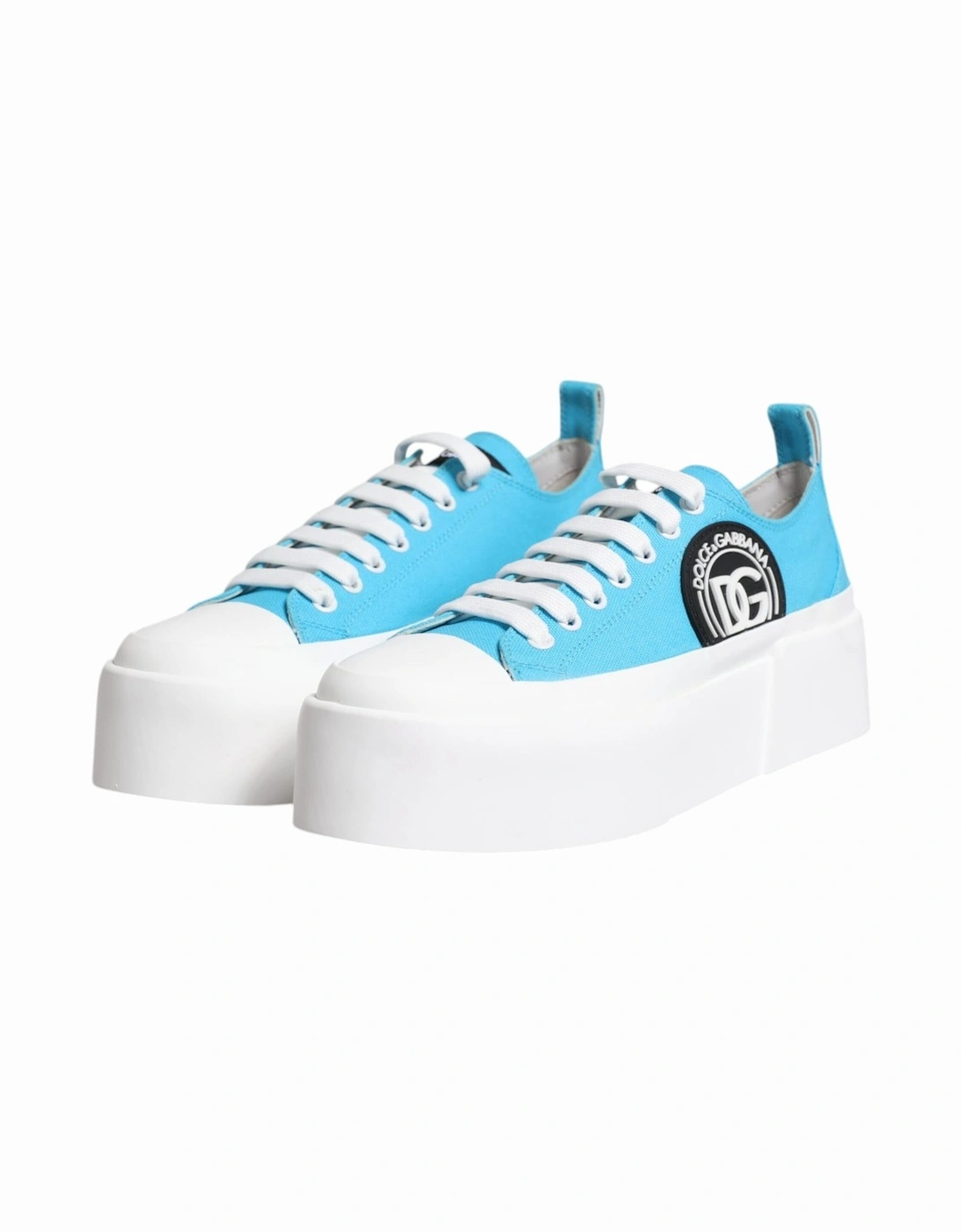 Blue White Canvas Logo Low Top Sneakers Shoes Women - Blue And White