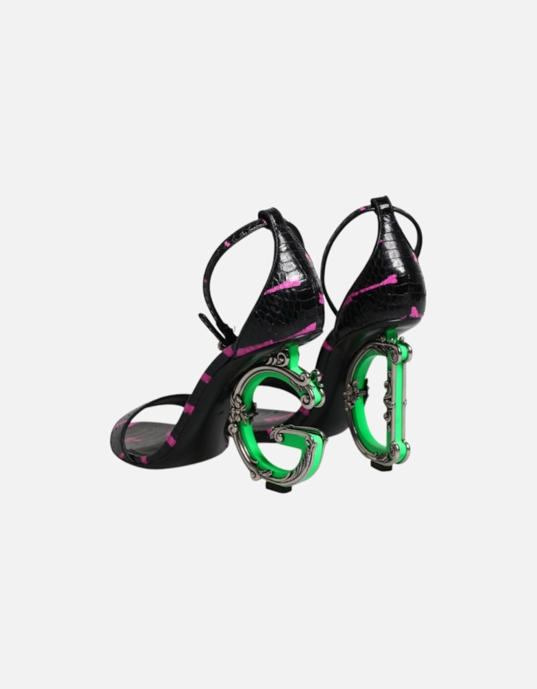 Black Fuchsia Leather DG Heels Sandals Shoes Women