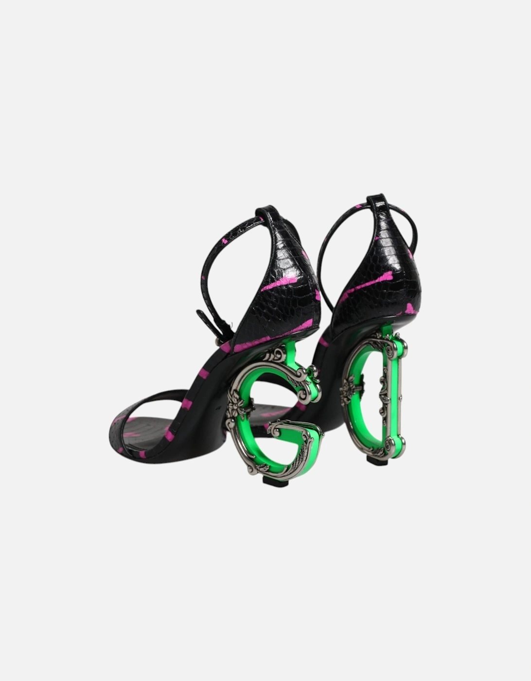 Black Fuchsia Leather DG Heels Sandals Shoes Women