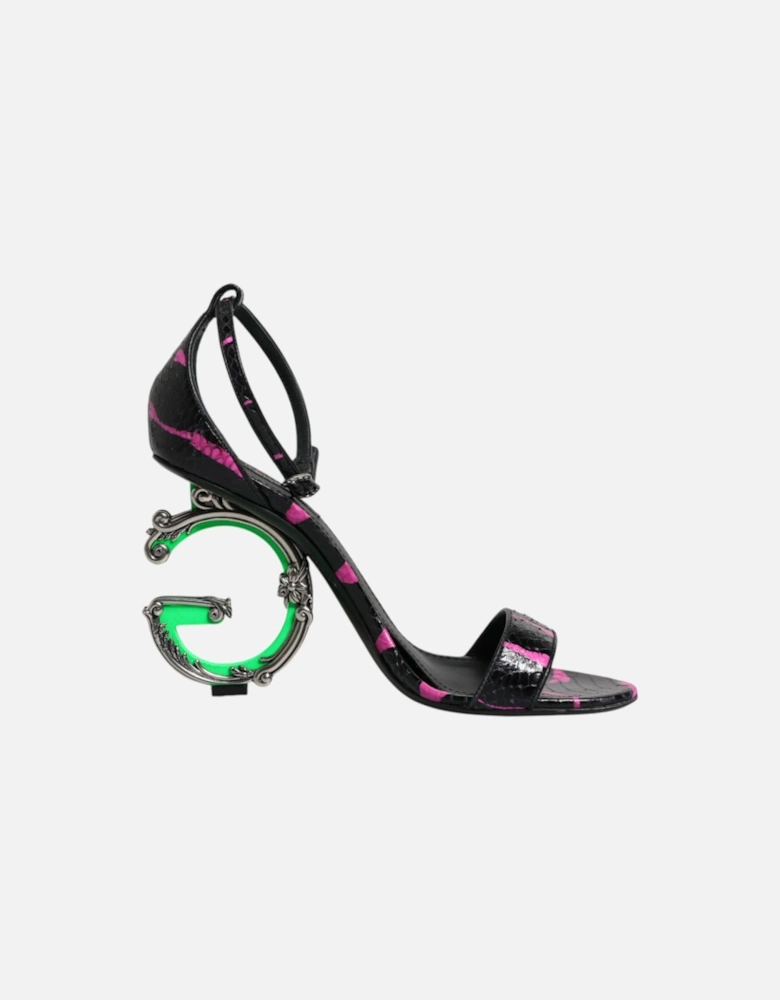 Black Fuchsia Leather DG Heels Sandals Shoes Women