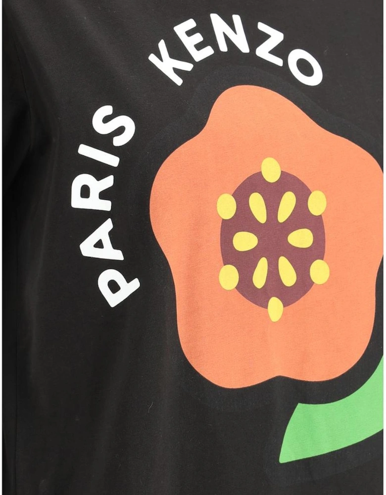 Cotton T-Shirt with Contrasting Monogram Print Women - Black
