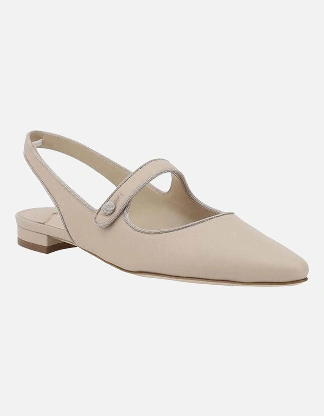 Leather Ballerinas with Elongated Toe and Button Closure Women -