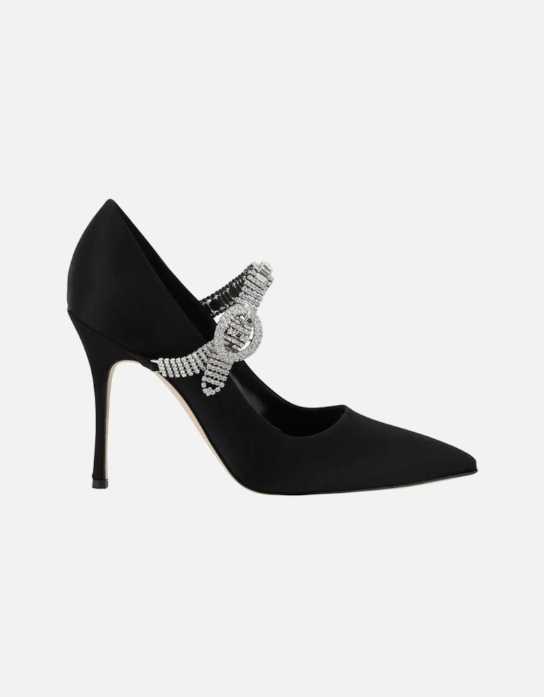 Silk Satin Pumps with Jewel Buckle Strap Women - Black