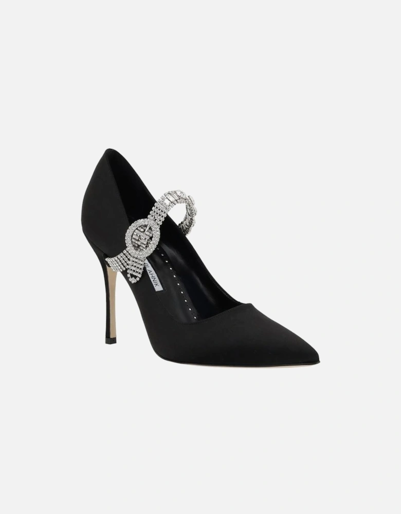 Silk Satin Pumps with Jewel Buckle Strap Women - Black