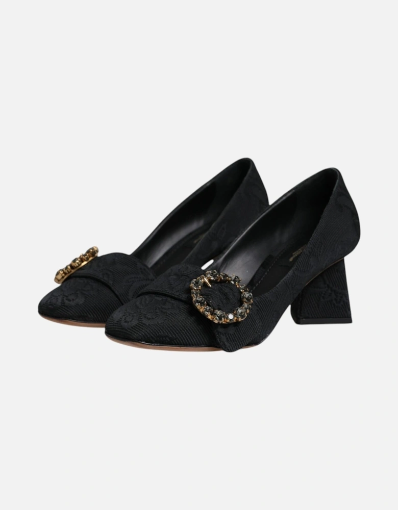 Black Brocade Crystals Heels Pumps Shoes Women