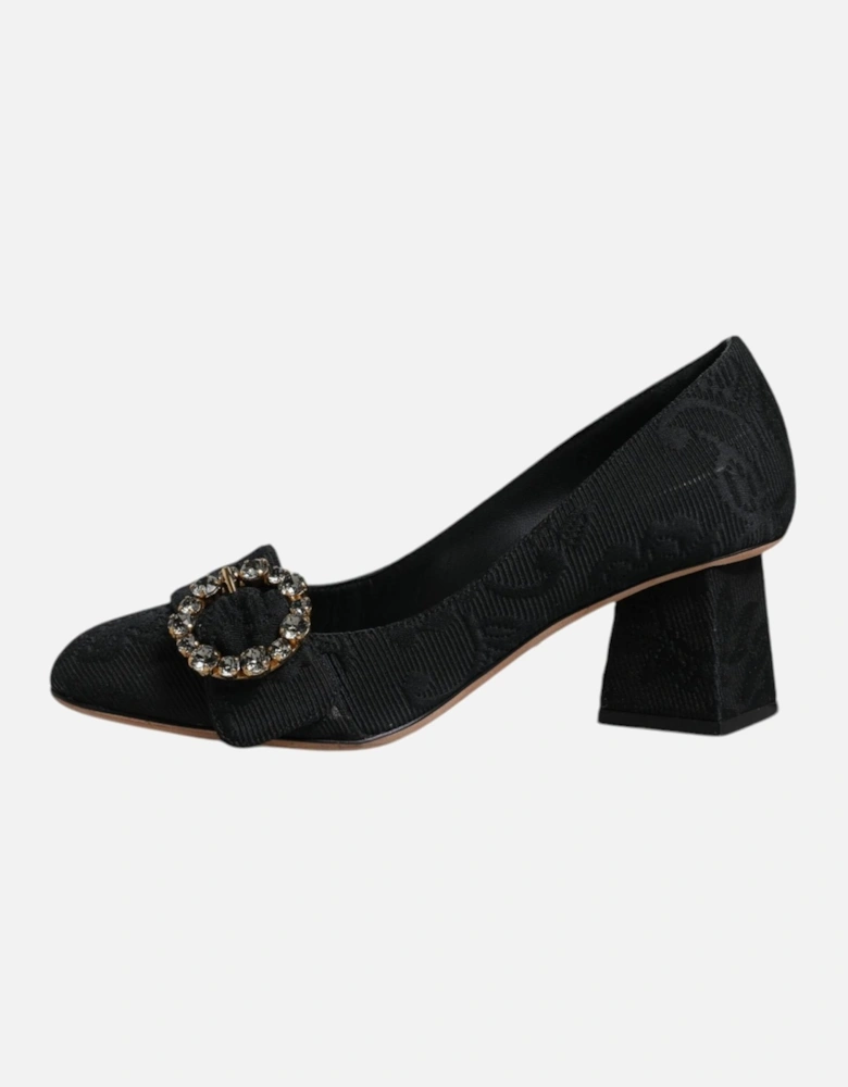 Black Brocade Crystals Heels Pumps Shoes Women