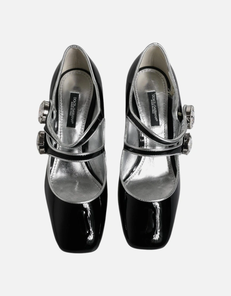 Black Patent Leather Crystal Mary Jane Pumps Shoes Women