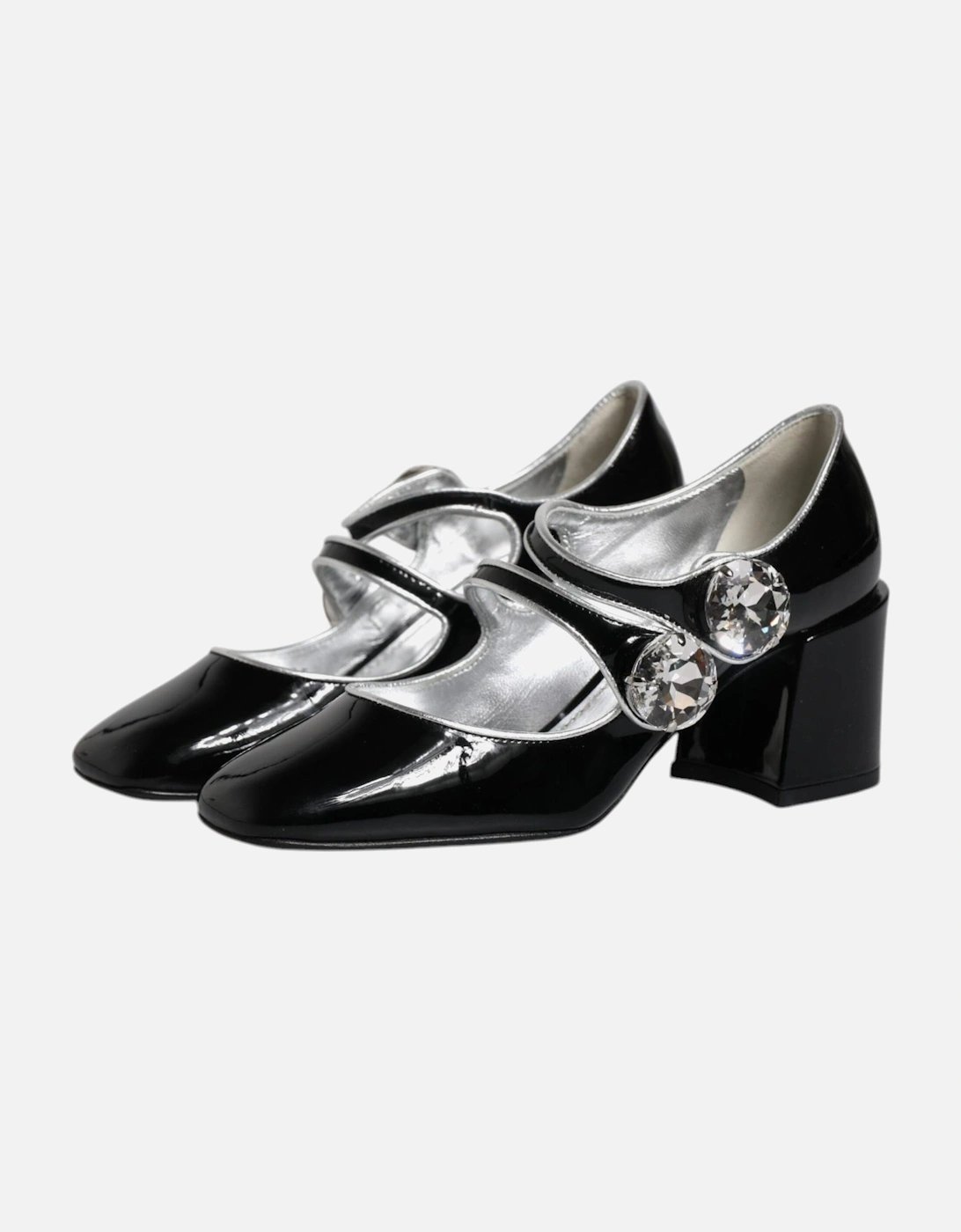 Black Patent Leather Crystal Mary Jane Pumps Shoes Women