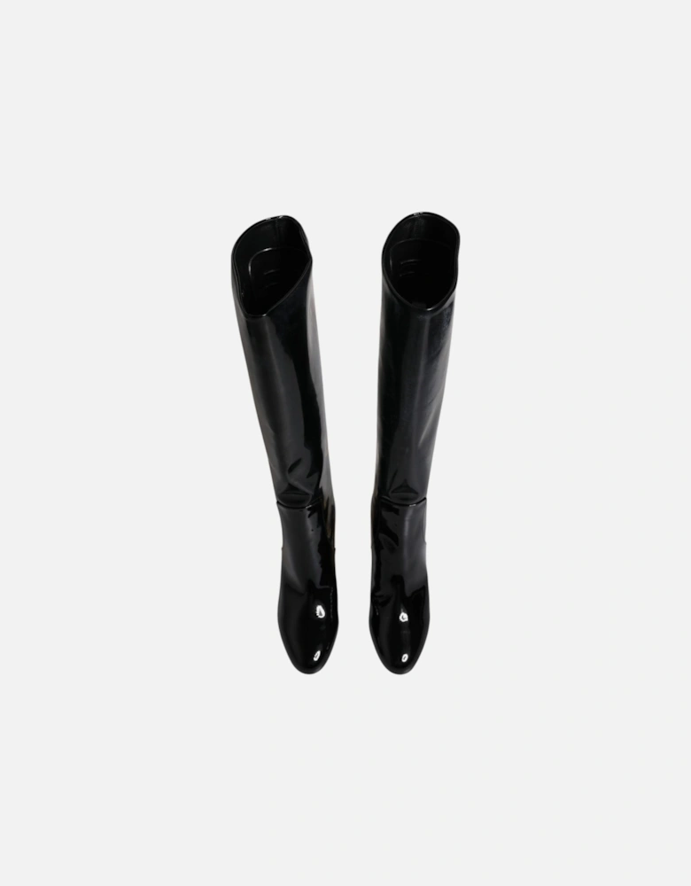 High Leather Boots with Logo Details Women - Black