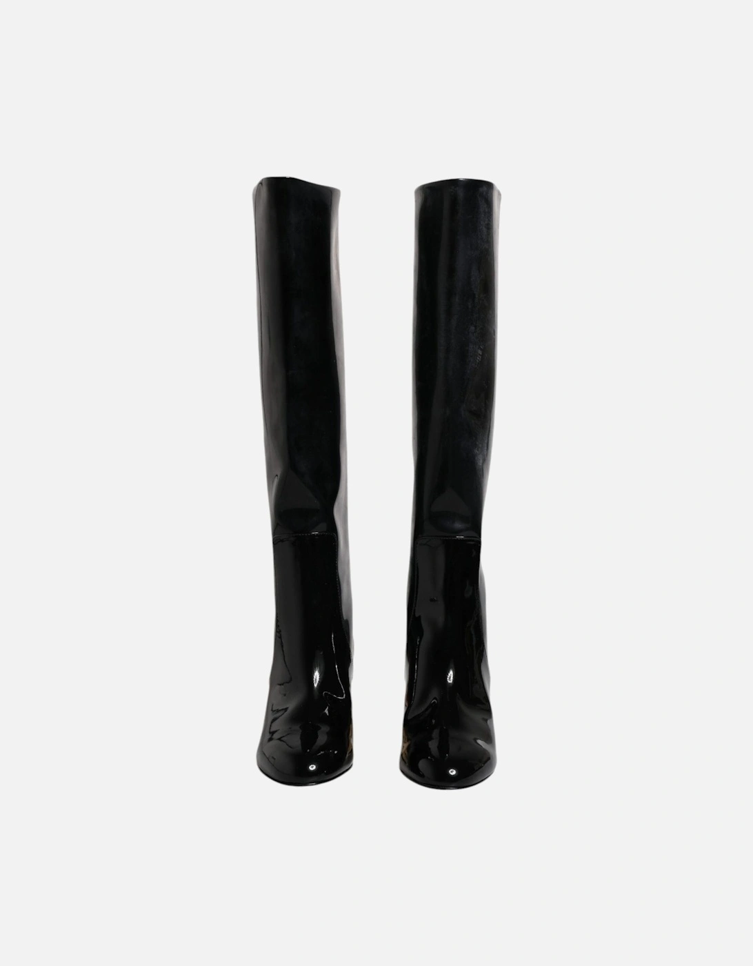 High Leather Boots with Logo Details Women - Black