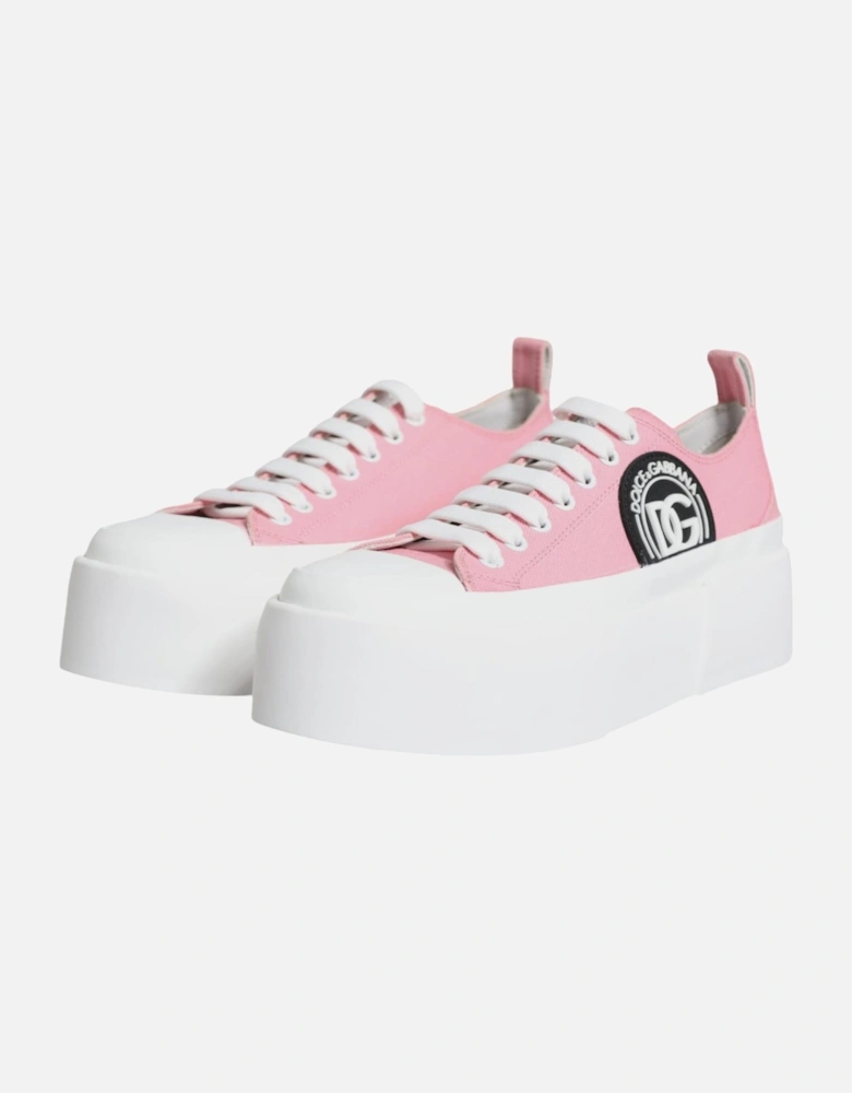 Pink White Canvas Logo Low Top Sneakers Shoes Women