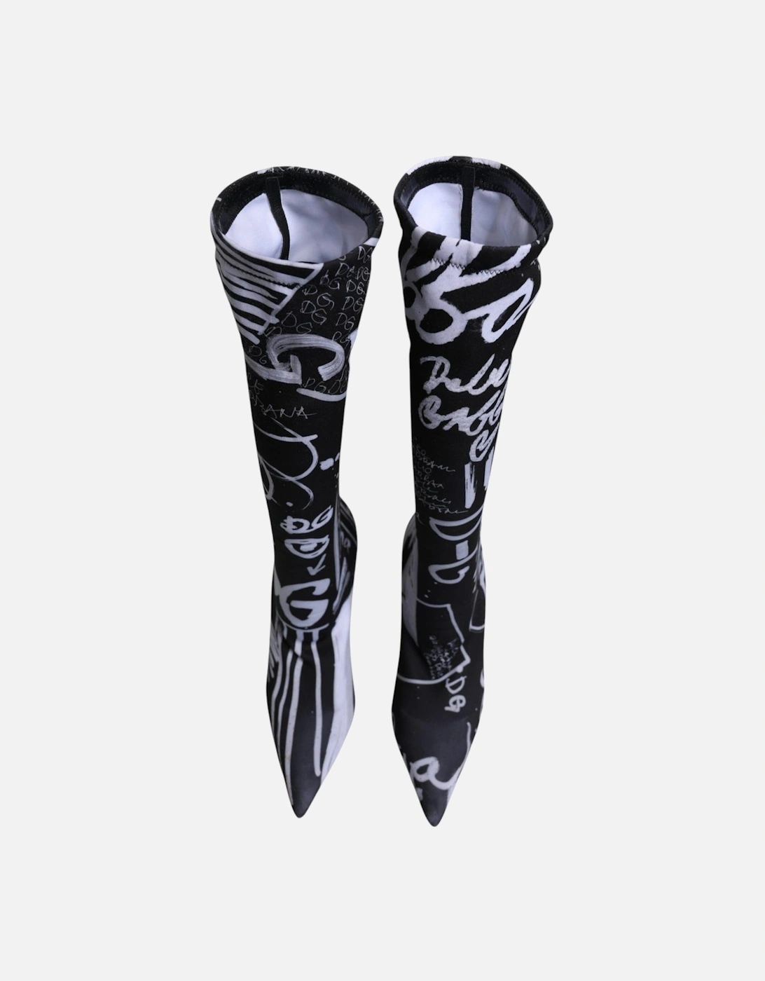 Black Logo Stretch Heels High Boots Shoes Women - Black And White