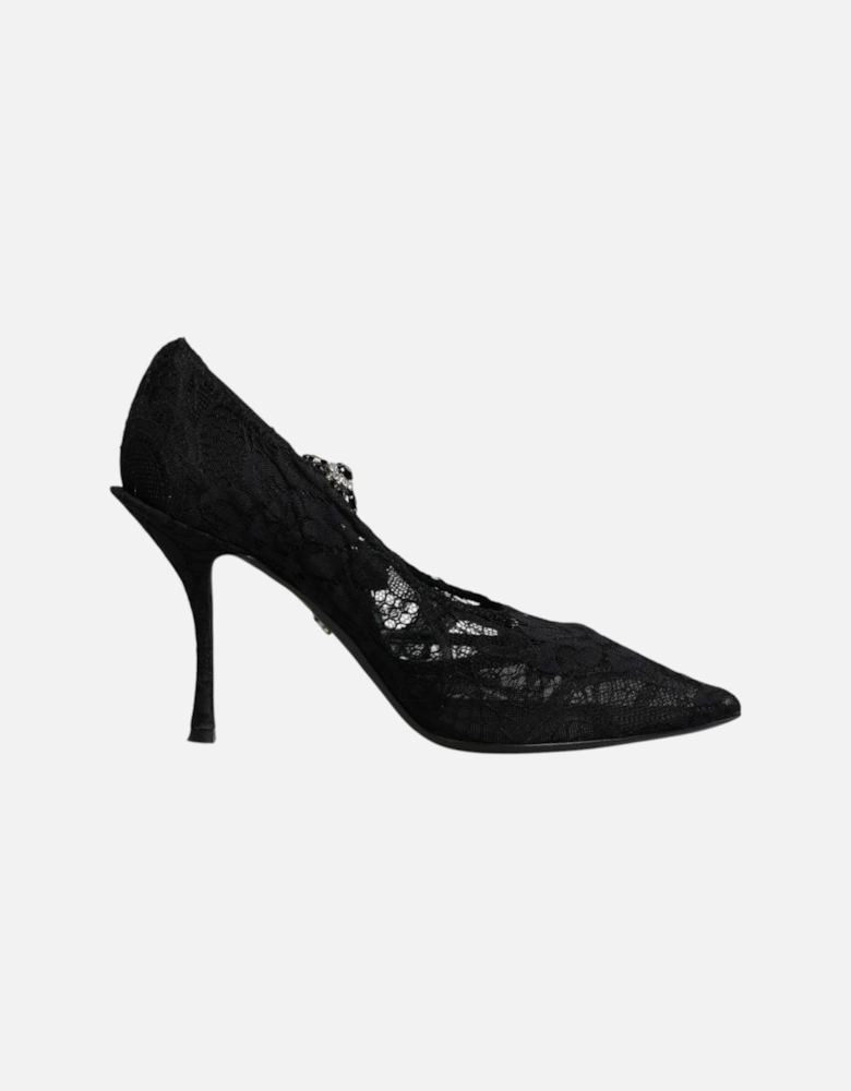 Black Lace Crystals Mary Jane Pumps Shoes Women