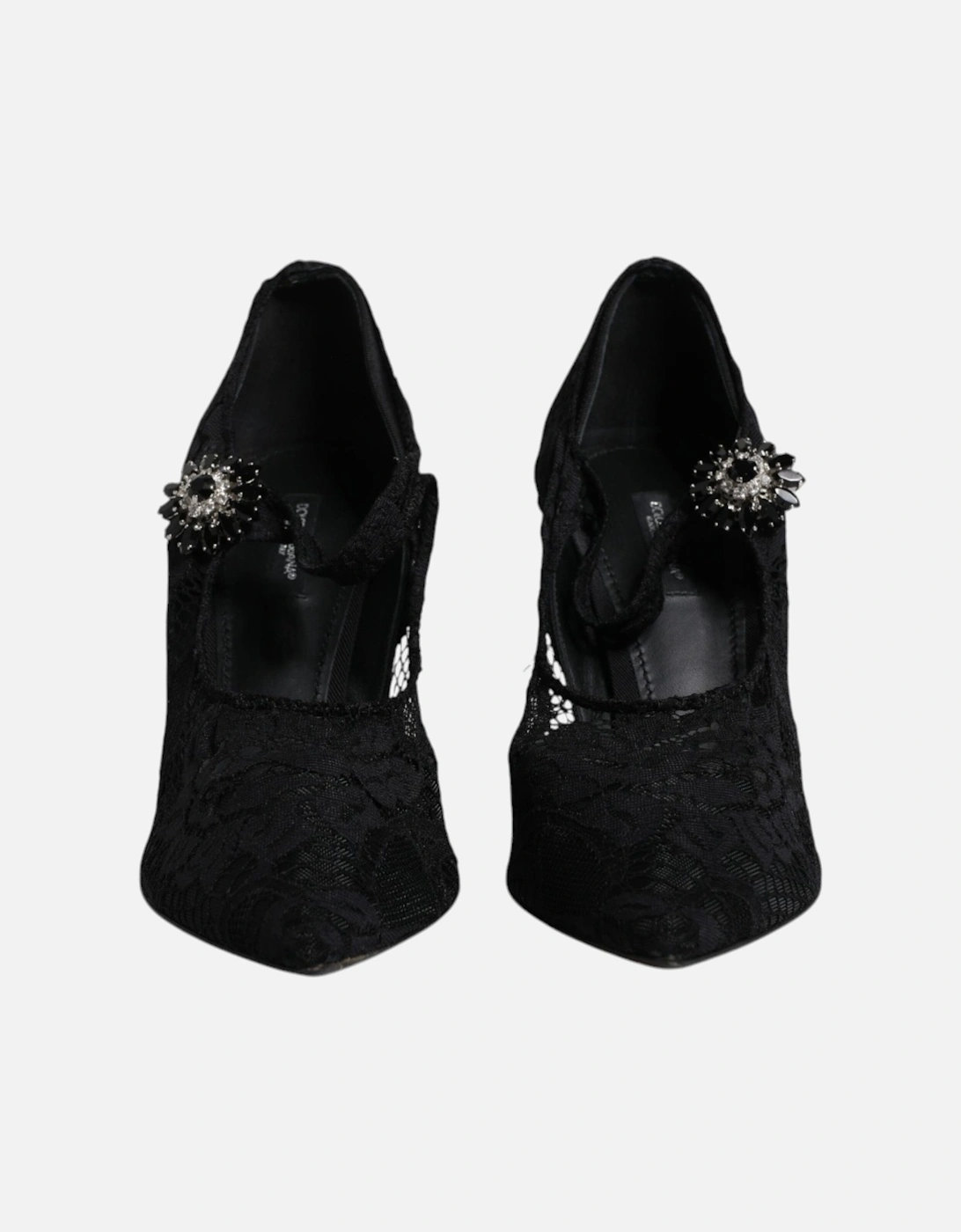 Black Lace Crystals Mary Jane Pumps Shoes Women