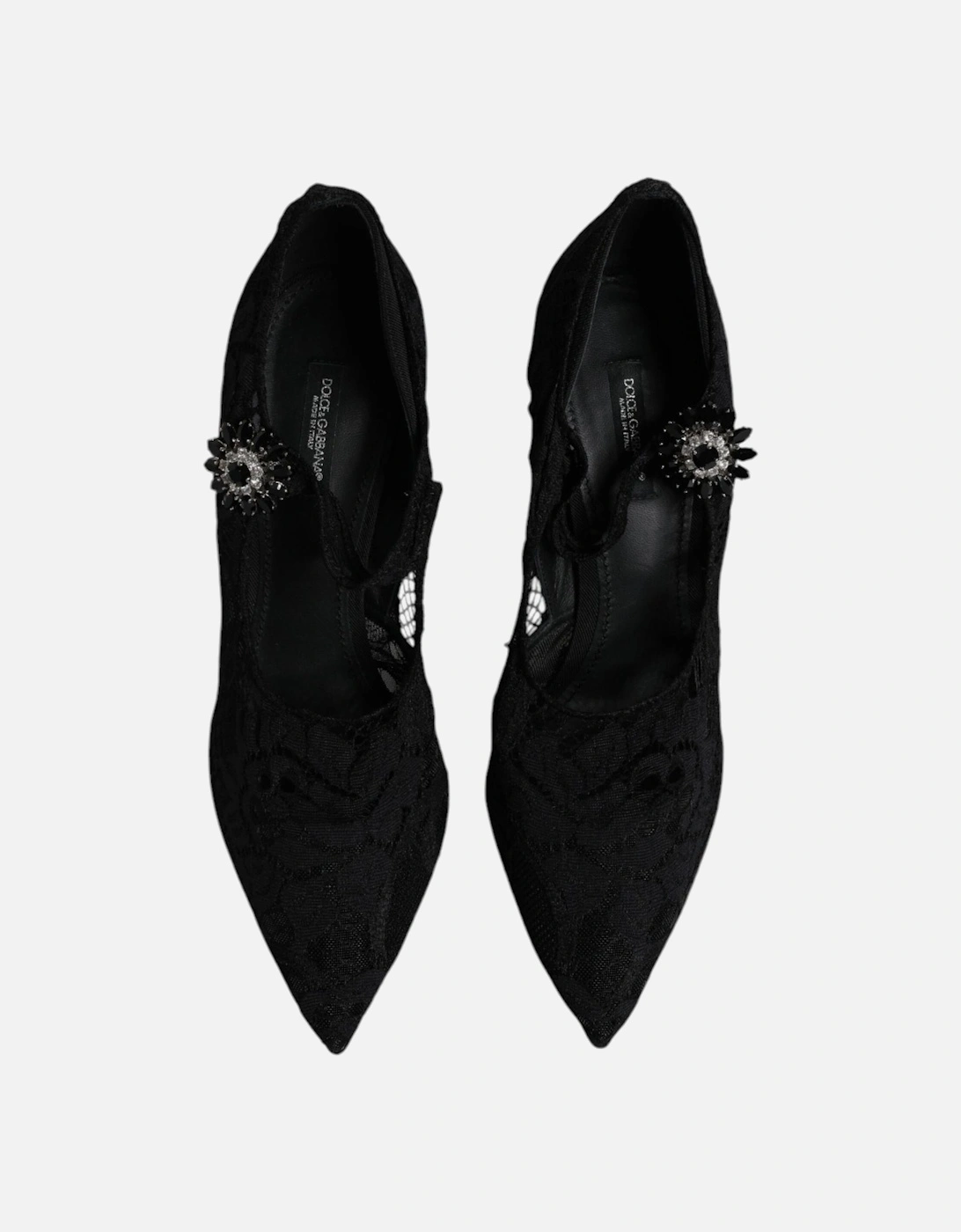 Black Lace Crystals Mary Jane Pumps Shoes Women