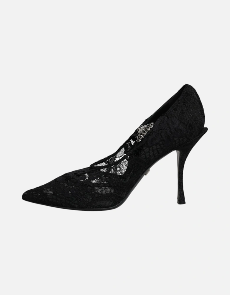 Black Lace Crystals Mary Jane Pumps Shoes Women