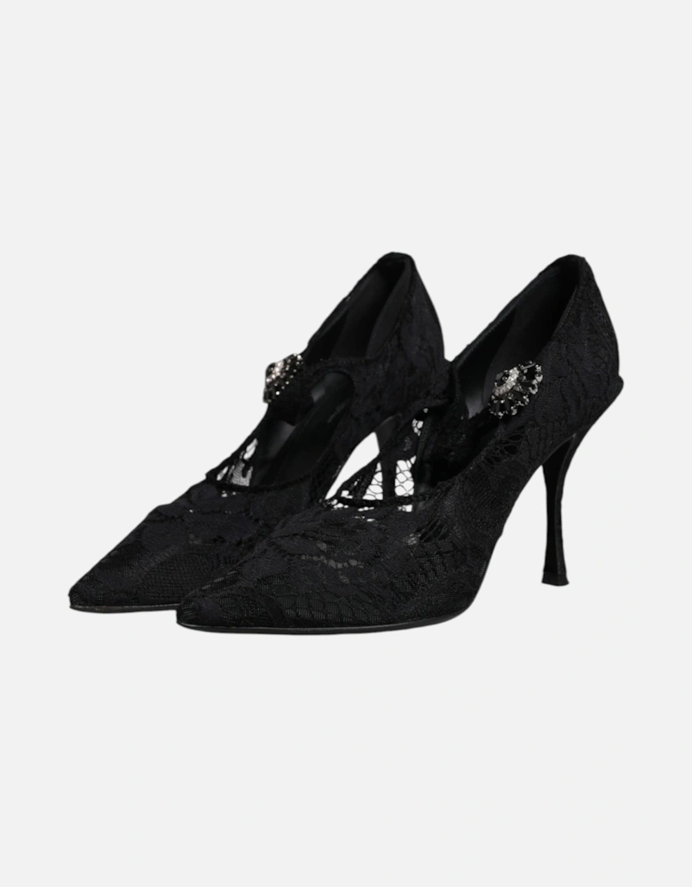 Black Lace Crystals Mary Jane Pumps Shoes Women