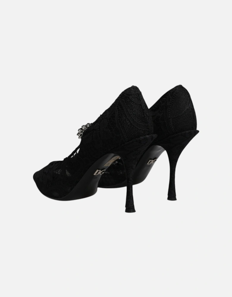 Black Lace Crystals Mary Jane Pumps Shoes Women