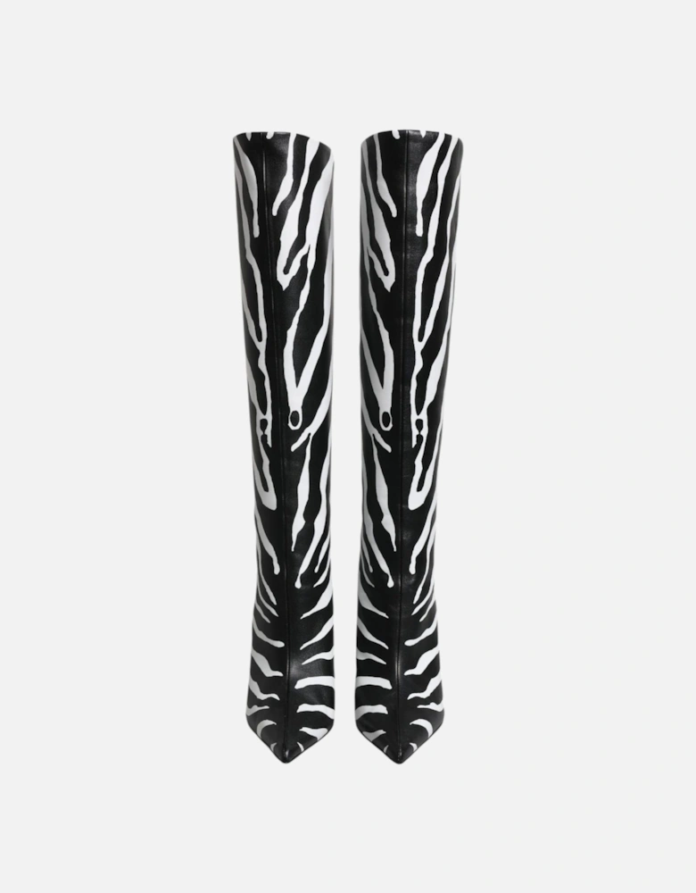 Lamb Leather Knee High Boots Women - Black And White