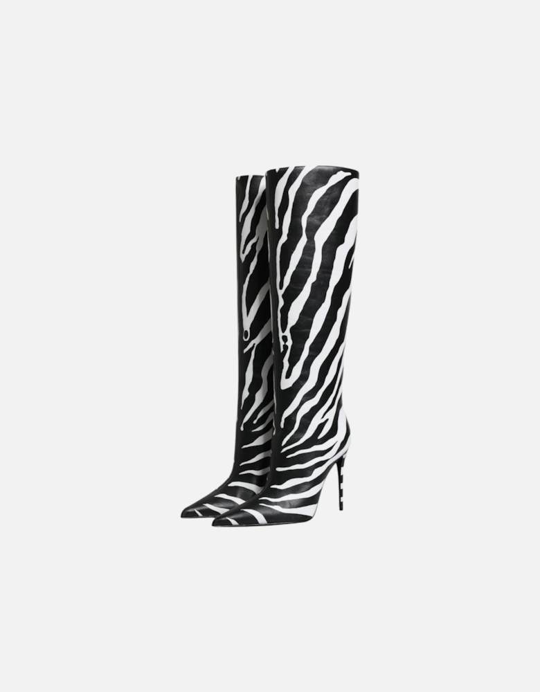 Lamb Leather Knee High Boots Women - Black And White