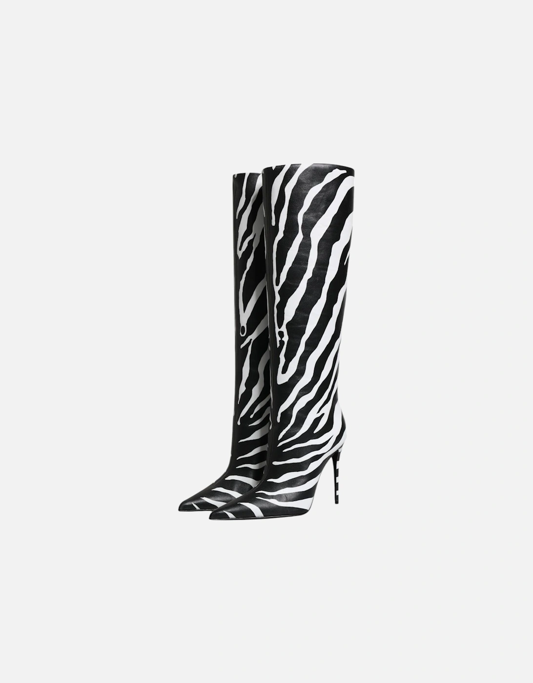 Lamb Leather Knee High Boots Women - Black And White