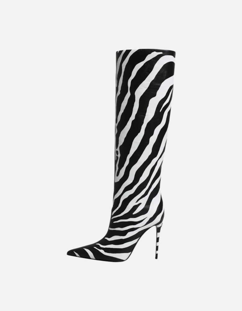 Lamb Leather Knee High Boots Women - Black And White