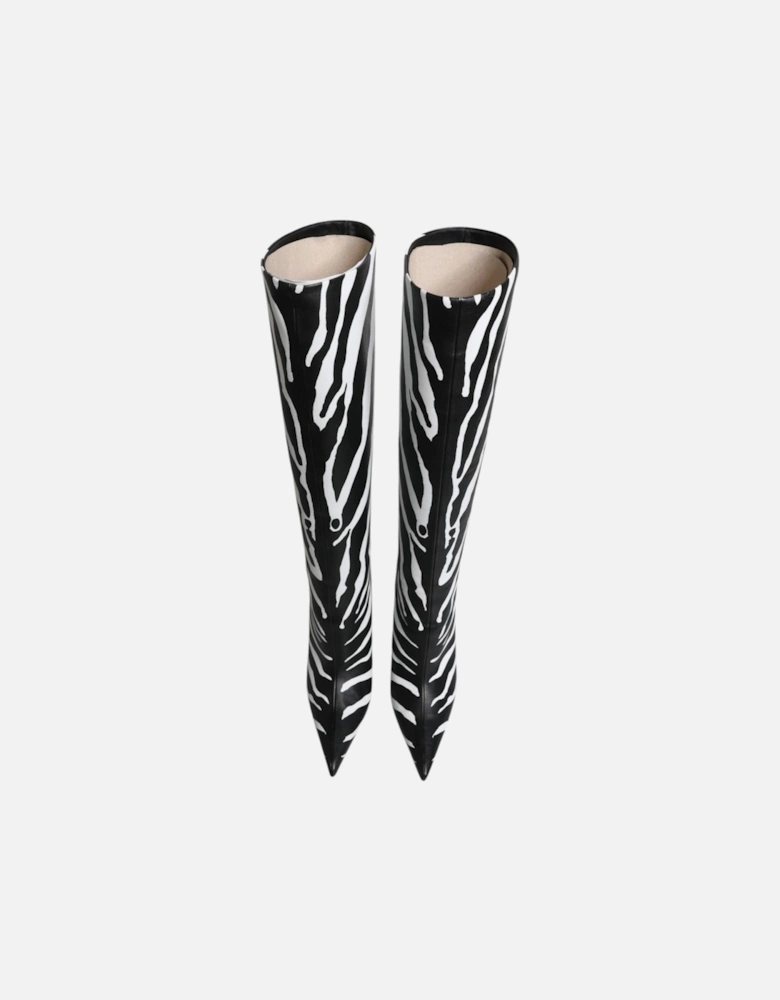 Lamb Leather Knee High Boots Women - Black And White