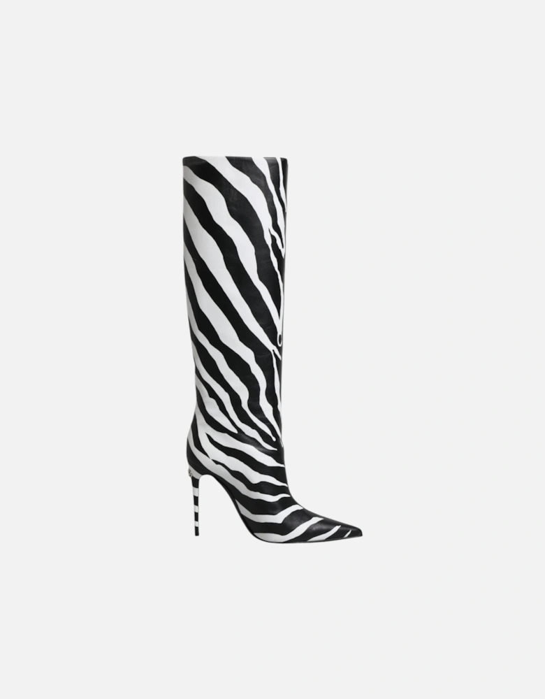 Lamb Leather Knee High Boots Women - Black And White
