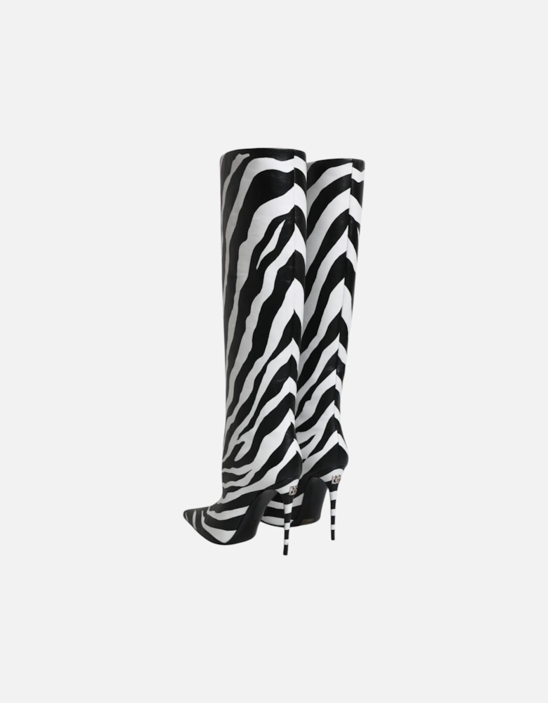 Lamb Leather Knee High Boots Women - Black And White