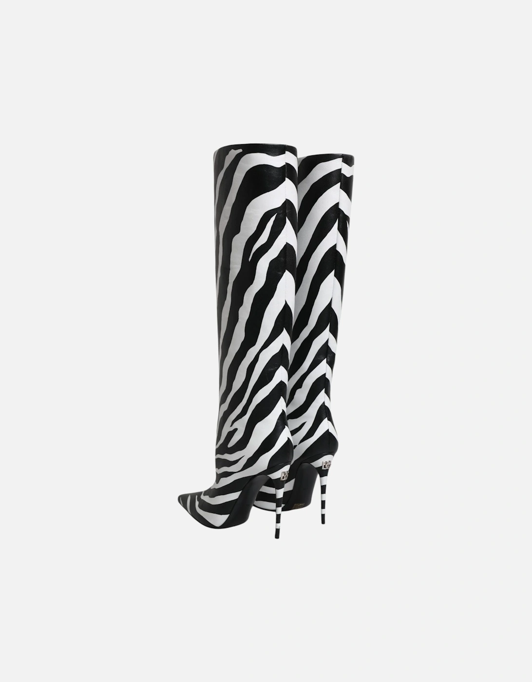 Lamb Leather Knee High Boots Women - Black And White