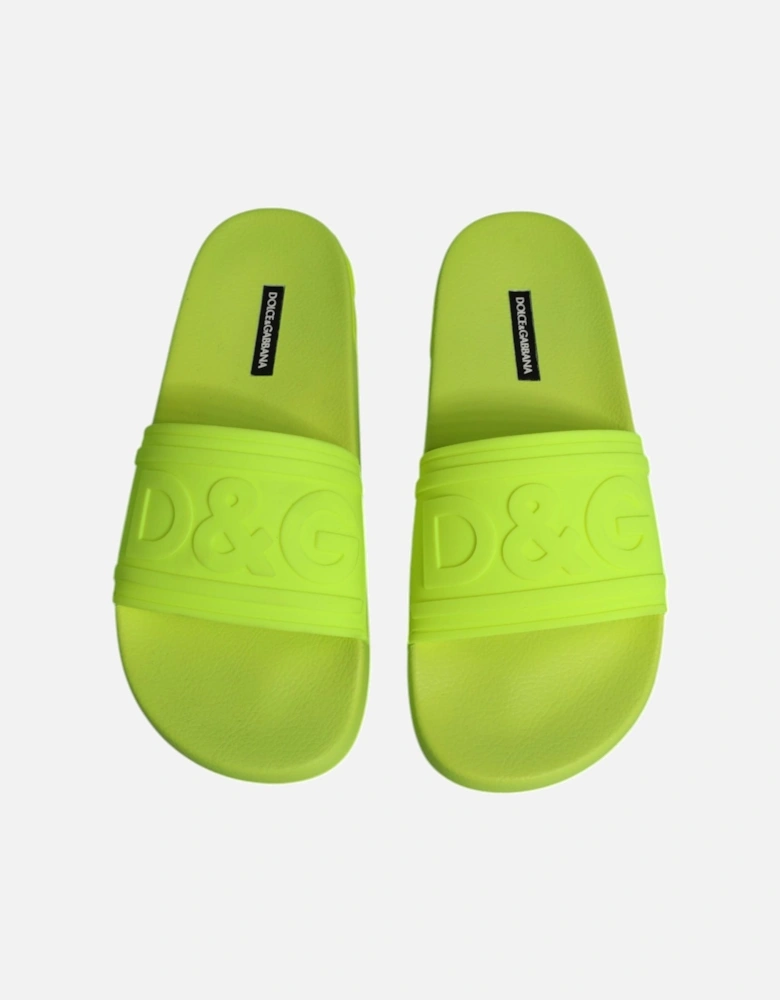 Green Rubber Slides Sandals Beachwear Shoes Women Flats