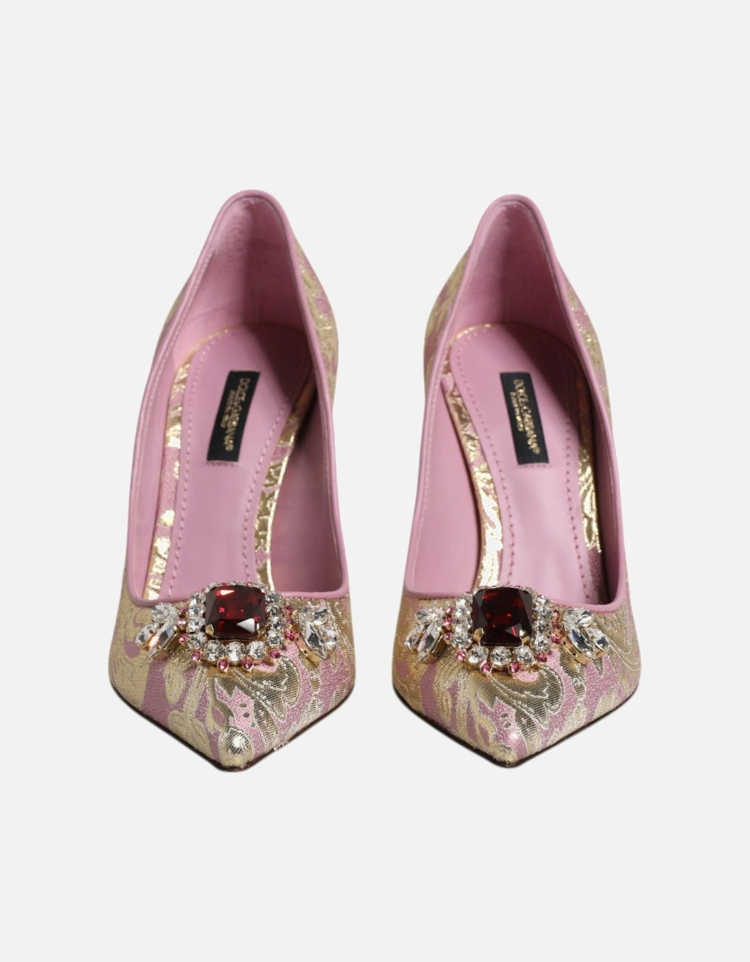 Pink Gold Jacquard Crystal High Heels Pumps Shoes Women - Gold And