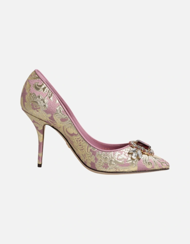 Pink Gold Jacquard Crystal High Heels Pumps Shoes Women - Gold And