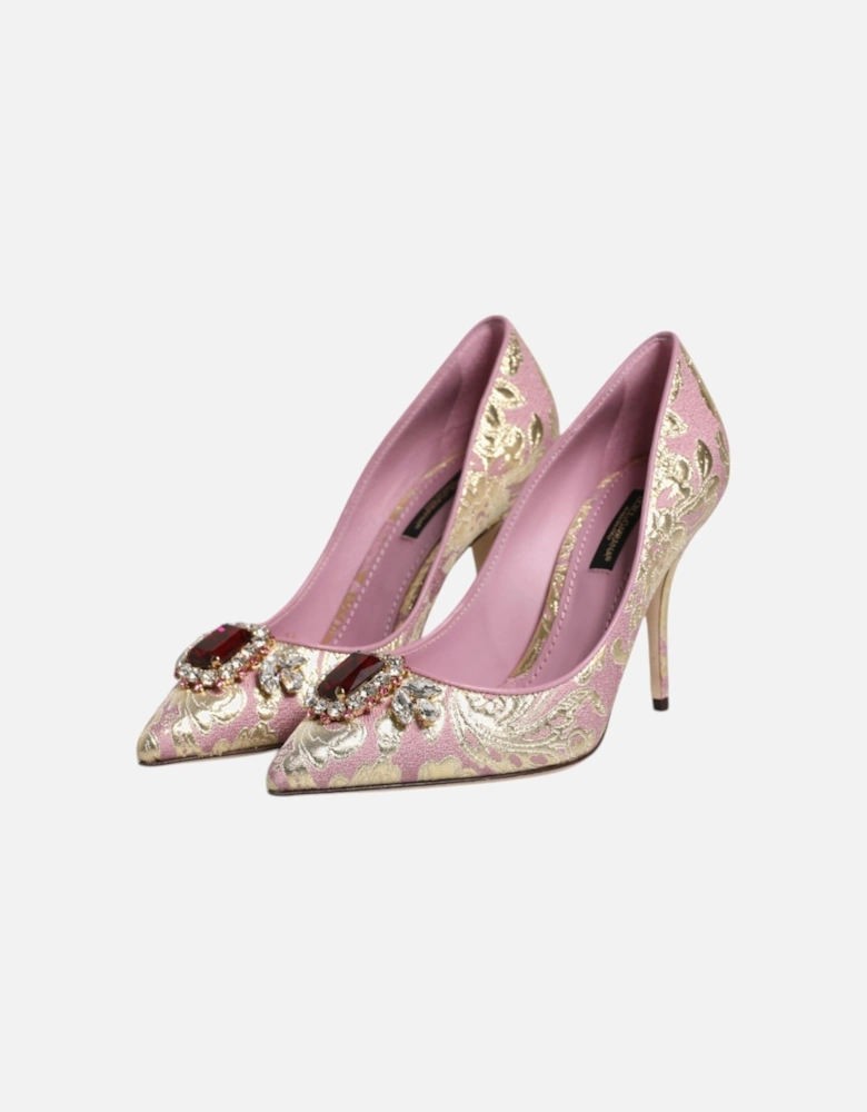 Pink Gold Jacquard Crystal High Heels Pumps Shoes Women - Gold And