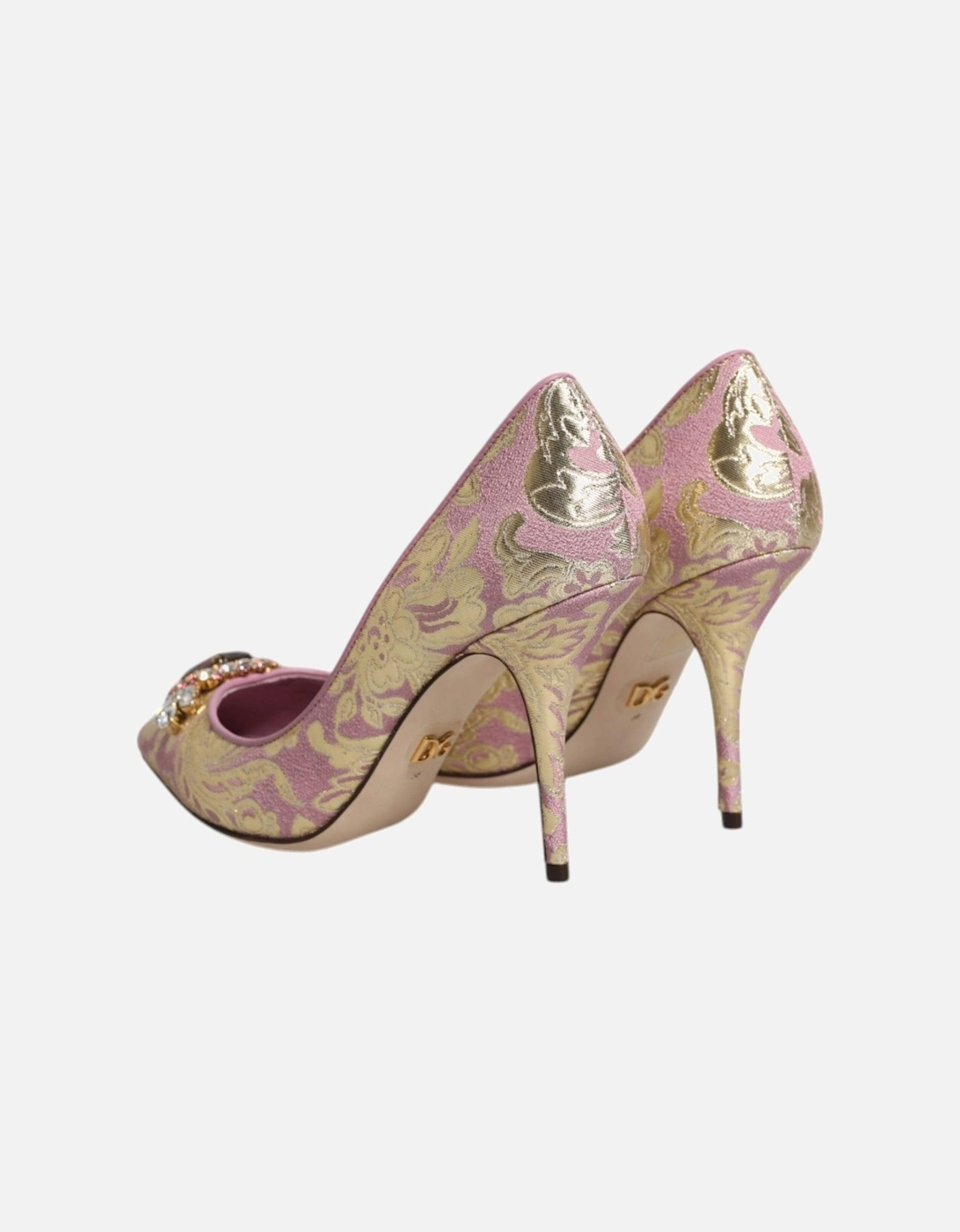 Pink Gold Jacquard Crystal High Heels Pumps Shoes Women - Gold And